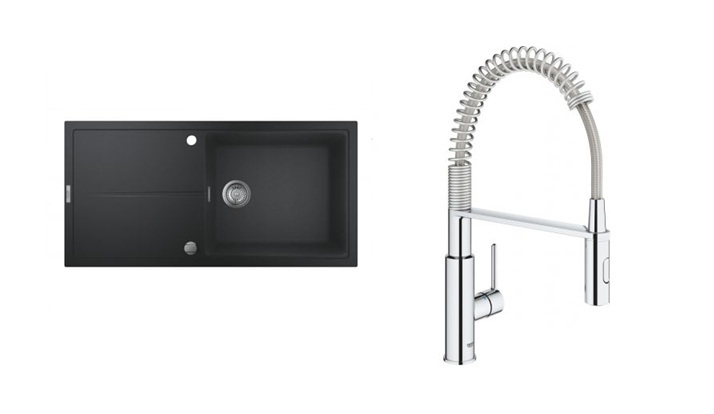 Zestaw Grohe K400 zlewozmywak granitowy 100x50 cm czarny i bateria kuchenna Get chrom (31641AP0, 30361000) - Wysyłka w 24h