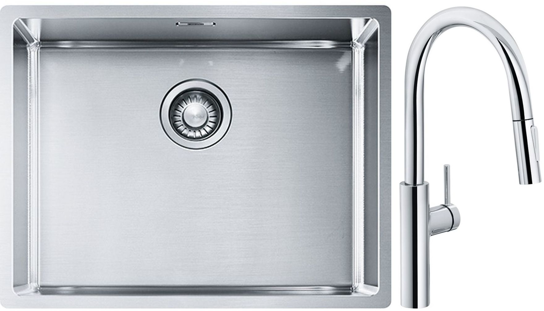 Franke Box BXX 110-54/ BXX 210-54 zlewozmywak 58x45 cm stalowy z baterią kuchenną Pescara L Slide-In chrom (1270453660, 1150538940)