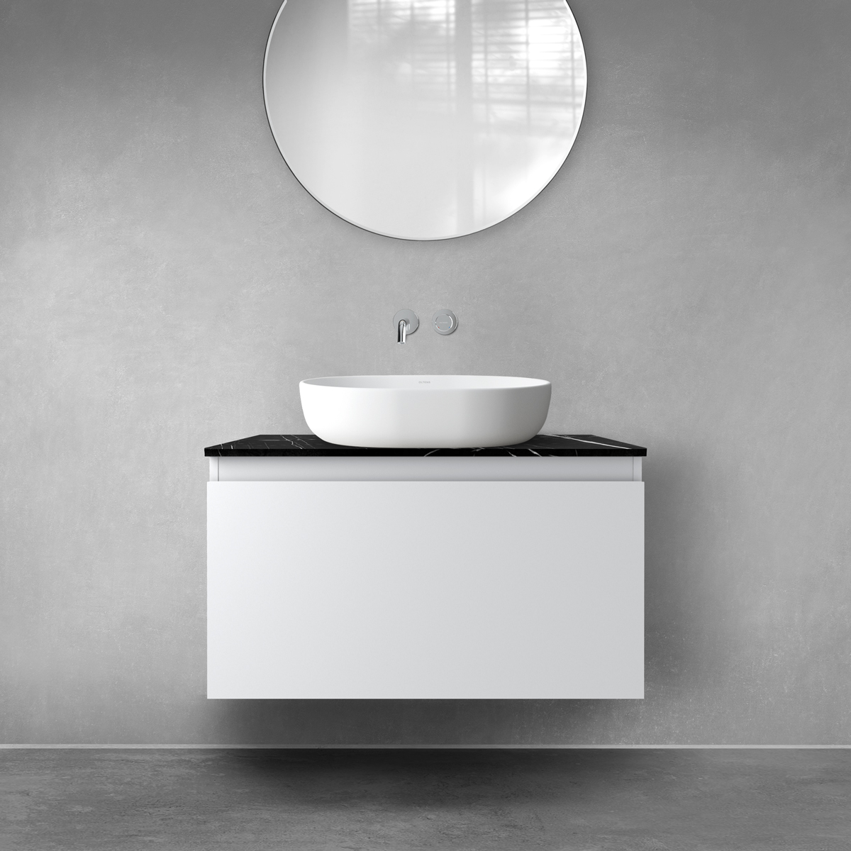 Zestaw Oltens Vernal szafka 80 cm podumywalkowa wisząca z blatem Tera szary mat/czarny marmur 68719700 - Wysyłka w 24h