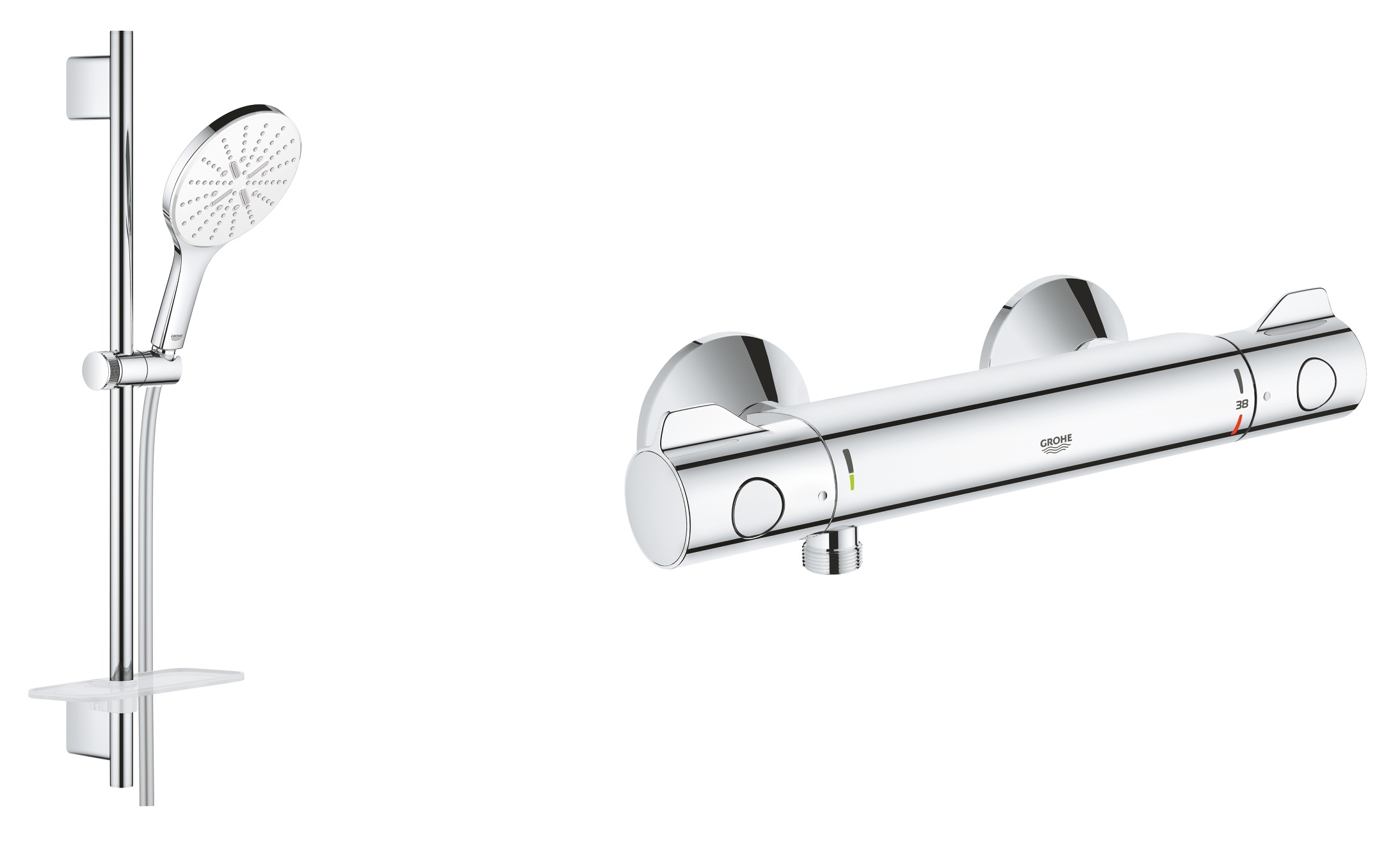 Zestaw Grohe Grohtherm 800 bateria prysznicowa termostatyczna z zestawem prysznicowym ściennym Vitalio SmartAvtive 150 chrom (34558000, ... - Wysyłka 