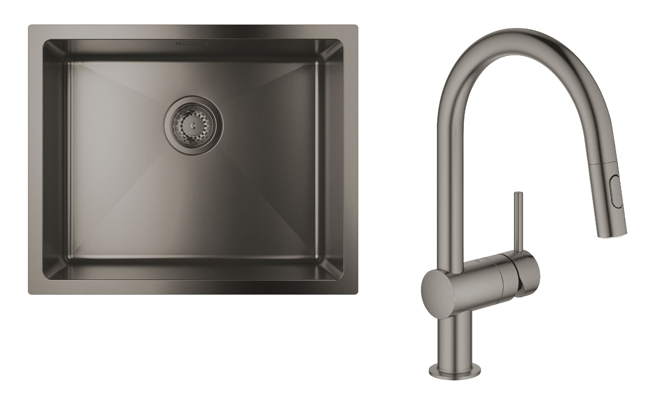 Zestaw Grohe K700U zlewozmywak stalowy 55x45 cm z baterią Grohe Minta brushed hard graphite (31574AL1, 32321AL2)