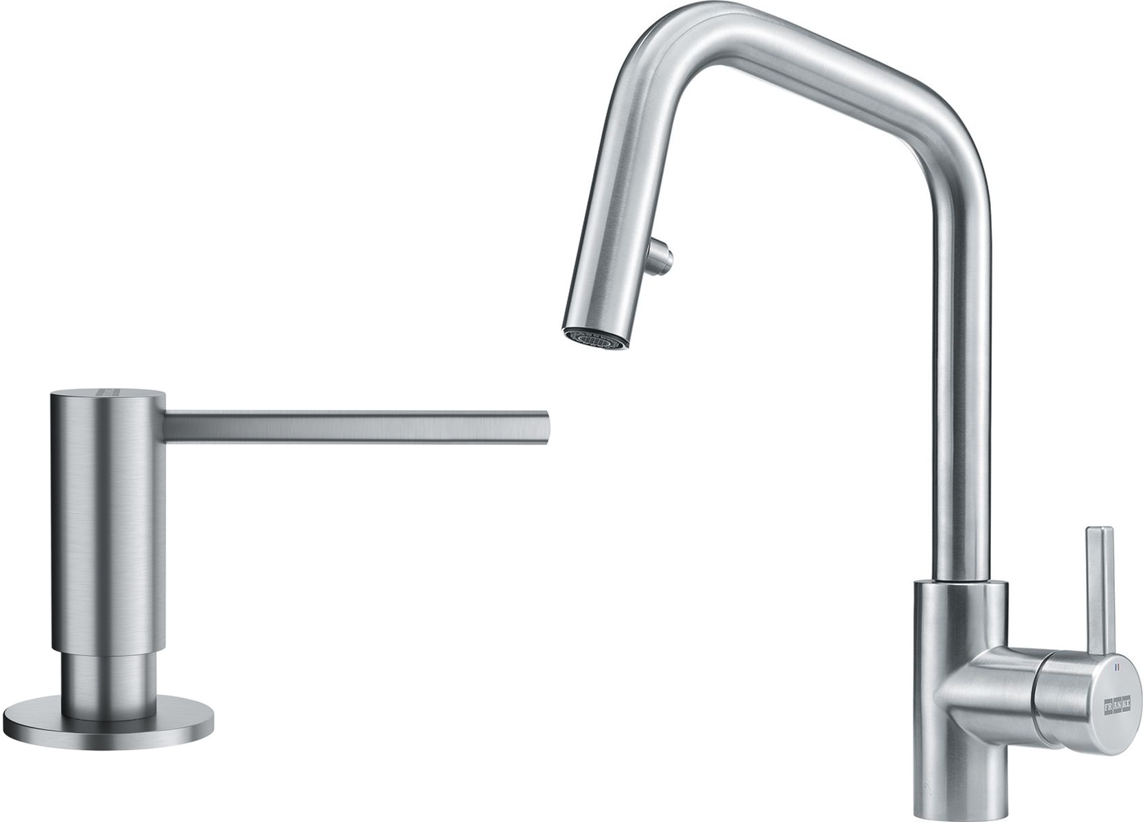 Zestaw Franke Eos bateria kuchenna stojąca z dozownikiem do płynów 350 ml stal szlachetna (1150529207, 1120717084)