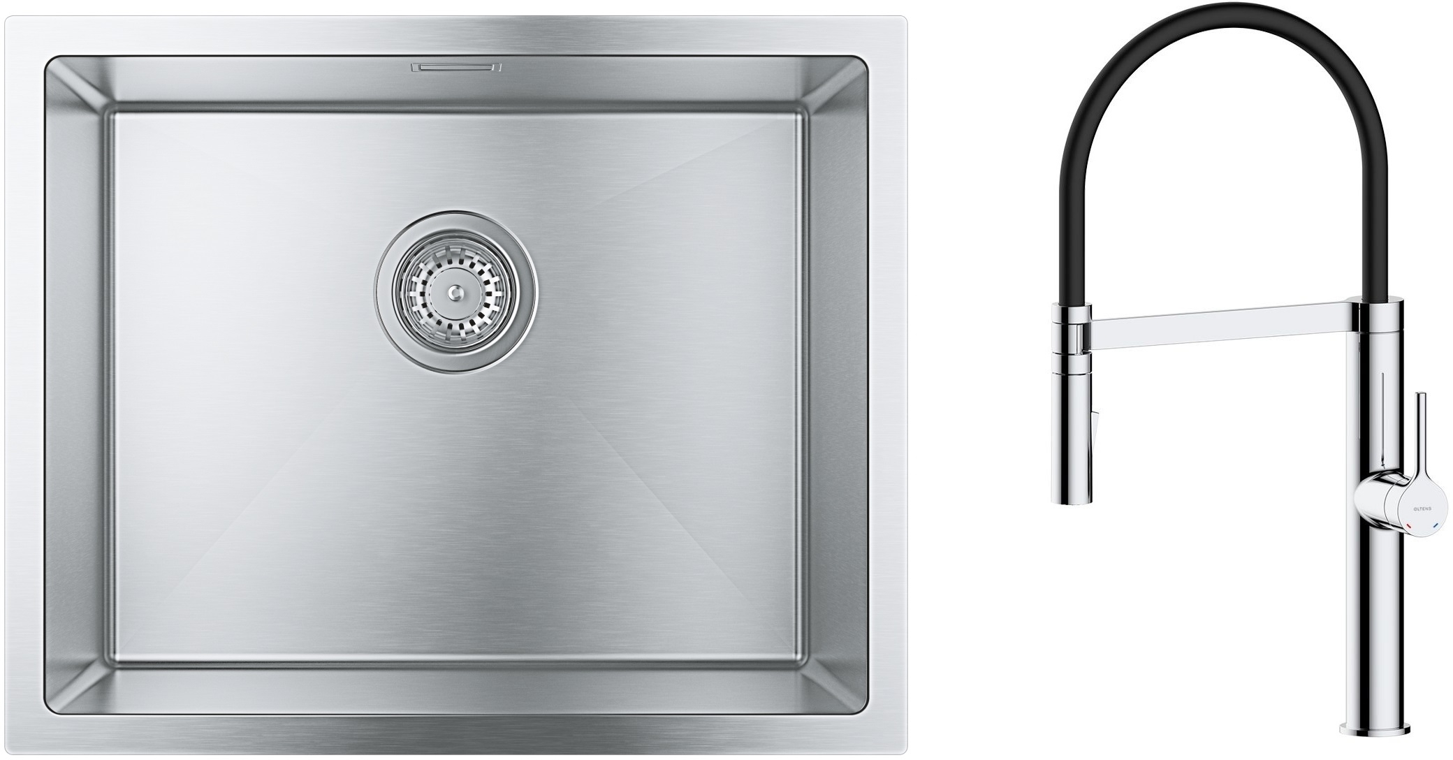 Zestaw Grohe K700 zlewozmywak 55x45 cm z baterią kuchenną Oltens Borga stal szlachetna/chrom/czarny (35207100, 31726SD0) - Wysyłka w 24h
