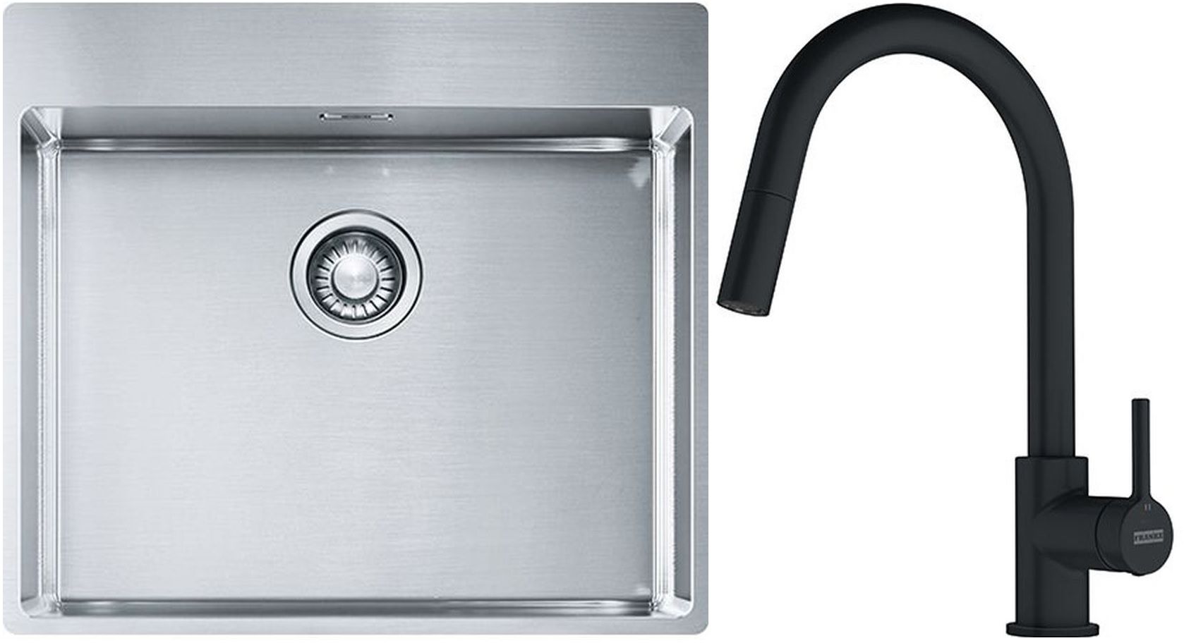 Franke Box BXX 210-54 TL zlewozmywak 57x51 cm stalowy z baterią kuchenną Lina czarny mat (1270369295, 1150626053)