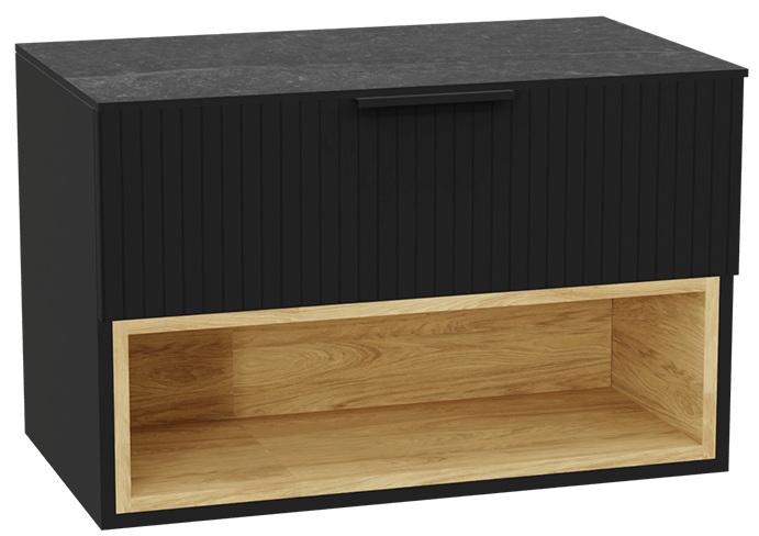 Zestaw Excellent Tuto 2.0 szafka 80 cm podumywalkowa wisząca z blatem czarny-dąb-grafit MLEX.2171.K.80.03MA.BKBK