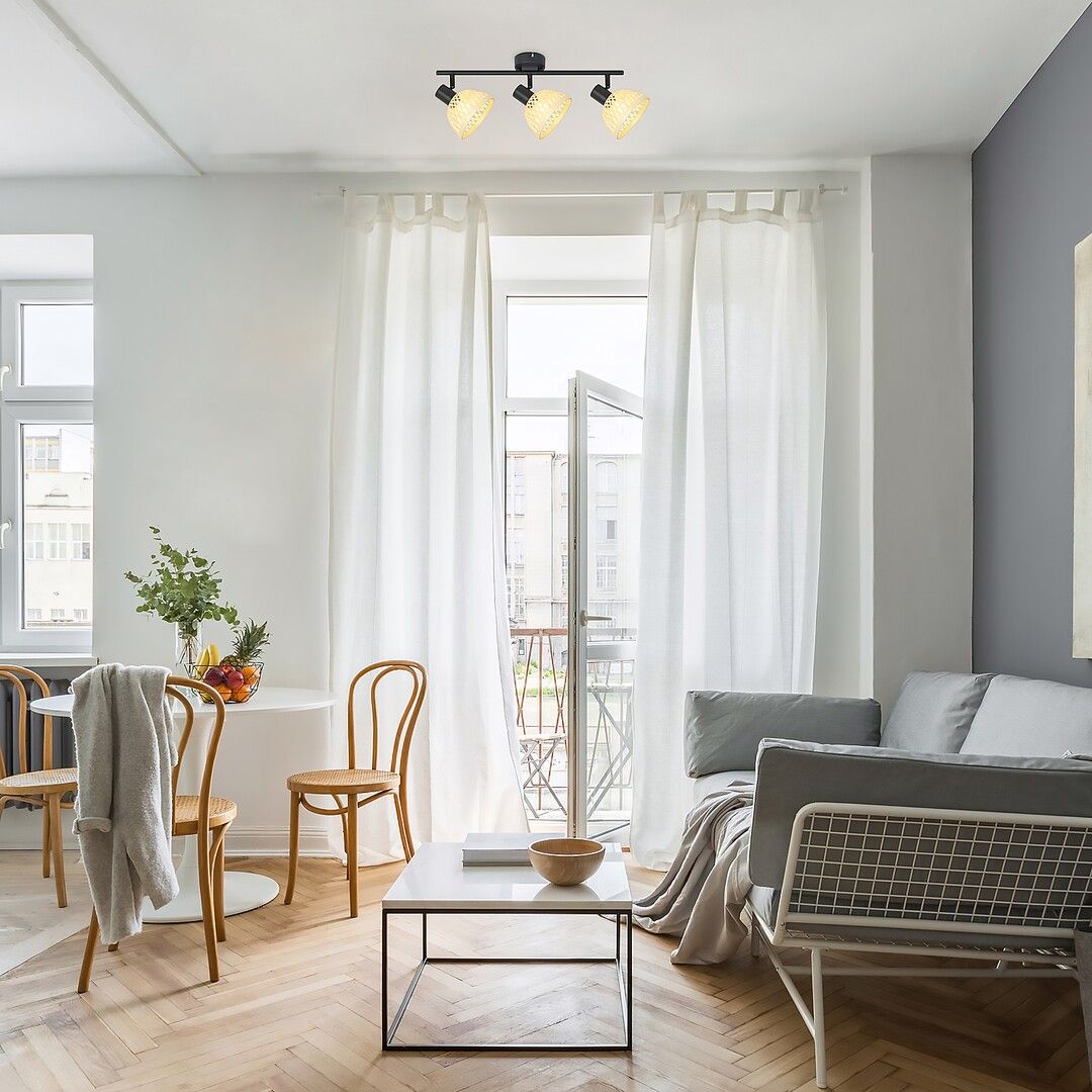 Rabalux Rattan lampa podsufitowa 3x15W czarny mat/beżowy 3135