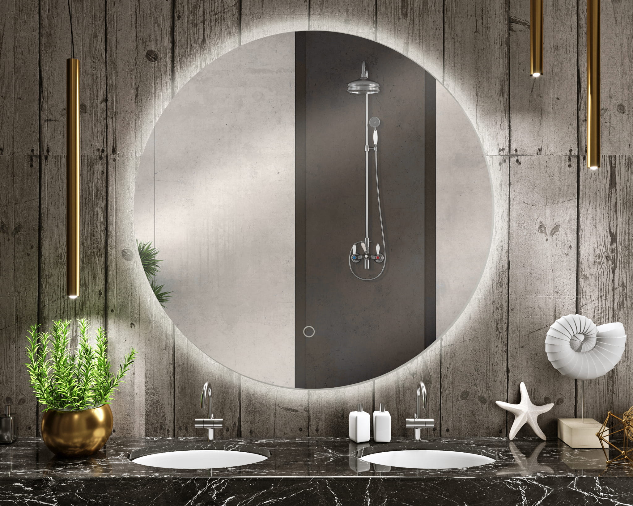 BD Art Bona lustro 70 cm okrągłe z oświetleniem biały 301210000048