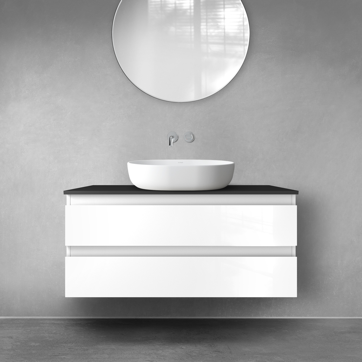 Oltens Vernal szafka 100 cm podumywalkowa wisząca z blatem biały połysk/czarny mat 68120000 - Wysyłka w 24h