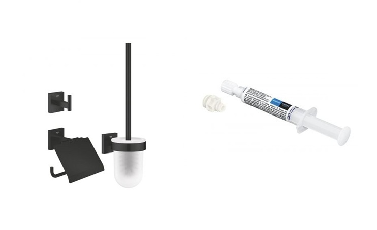 Zestaw Grohe Start Cube akcesoria łazienkowe 3 szt czarny i klej montażowy QuickFix (411232430, 41127000) - Wysyłka w 24h