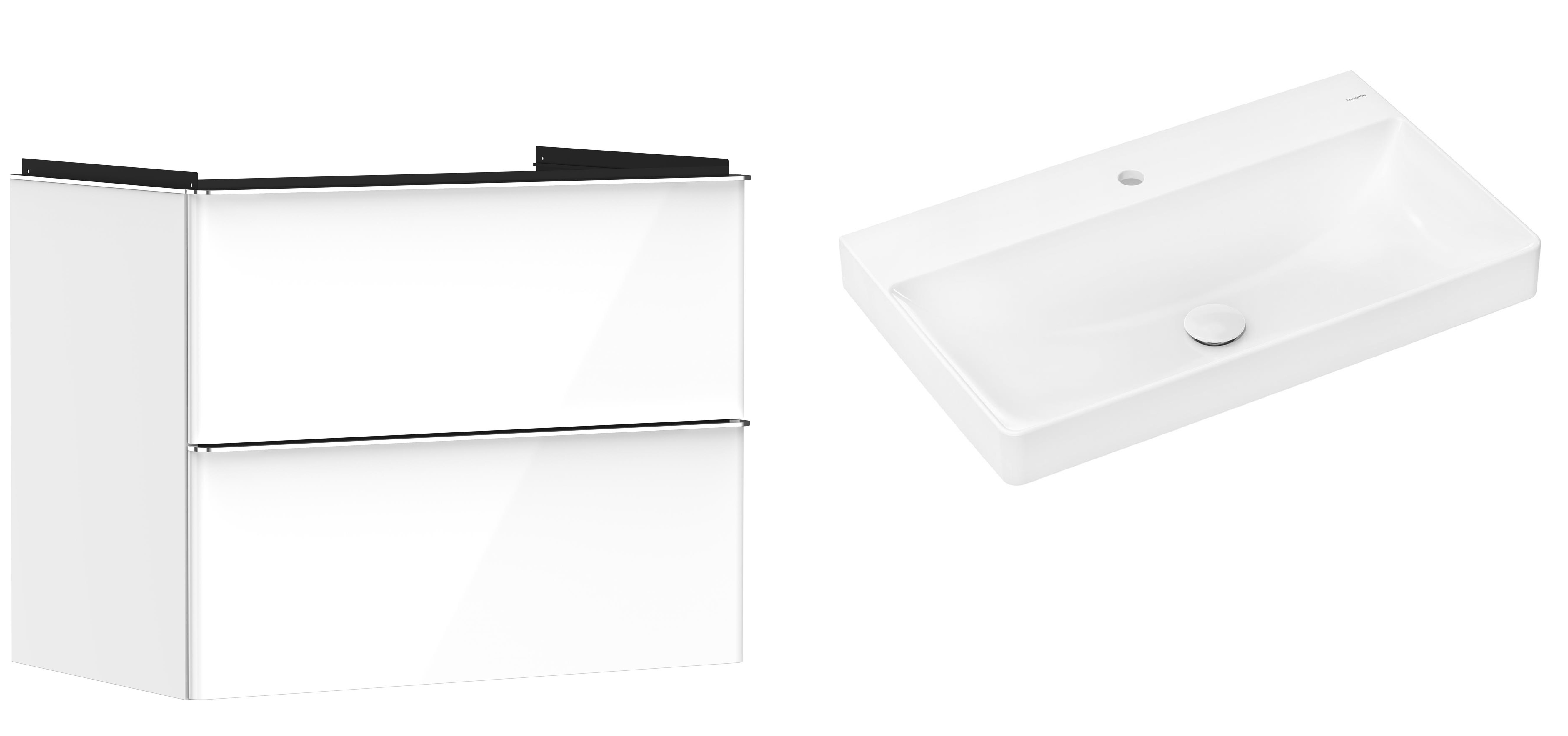 Hansgrohe Xelu Q szafka wisząca z umywalką 80x48 cm biały wysoki połysk/chrom/biały (54027000, 61020450)