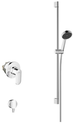 Zestaw Hansgrohe Vernis Blend bateria prysznicowa podtynkowa z kompletem natryskowym ściennym chrom (71663000, 26453000, 28046000)