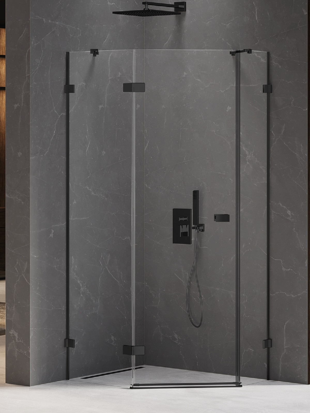 New Trendy Avexa Black kabina prysznicowa 100x80 cm pięciokątna lewa czarny mat/szkło przezroczyste EXK-3881 - Wysyłka w 24h