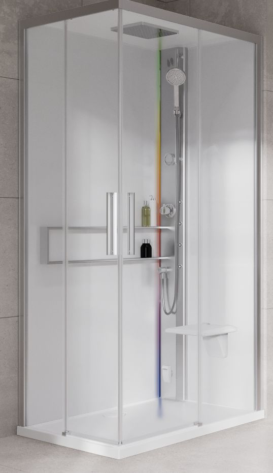 Novellini Glax 2 2.0 A kabina z hydromasażem 100x100 cm parowa z brodzikiem srebrna G22A109M5-1BB