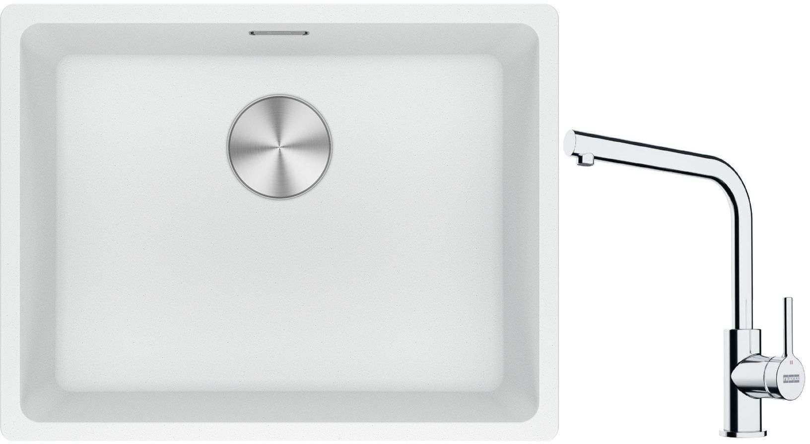 Franke Maris MRG 110-52 zlewozmywak 52x40 cm Fragranite biały polarny z baterią kuchenną Lina chrom (1250687255, 1150693230)