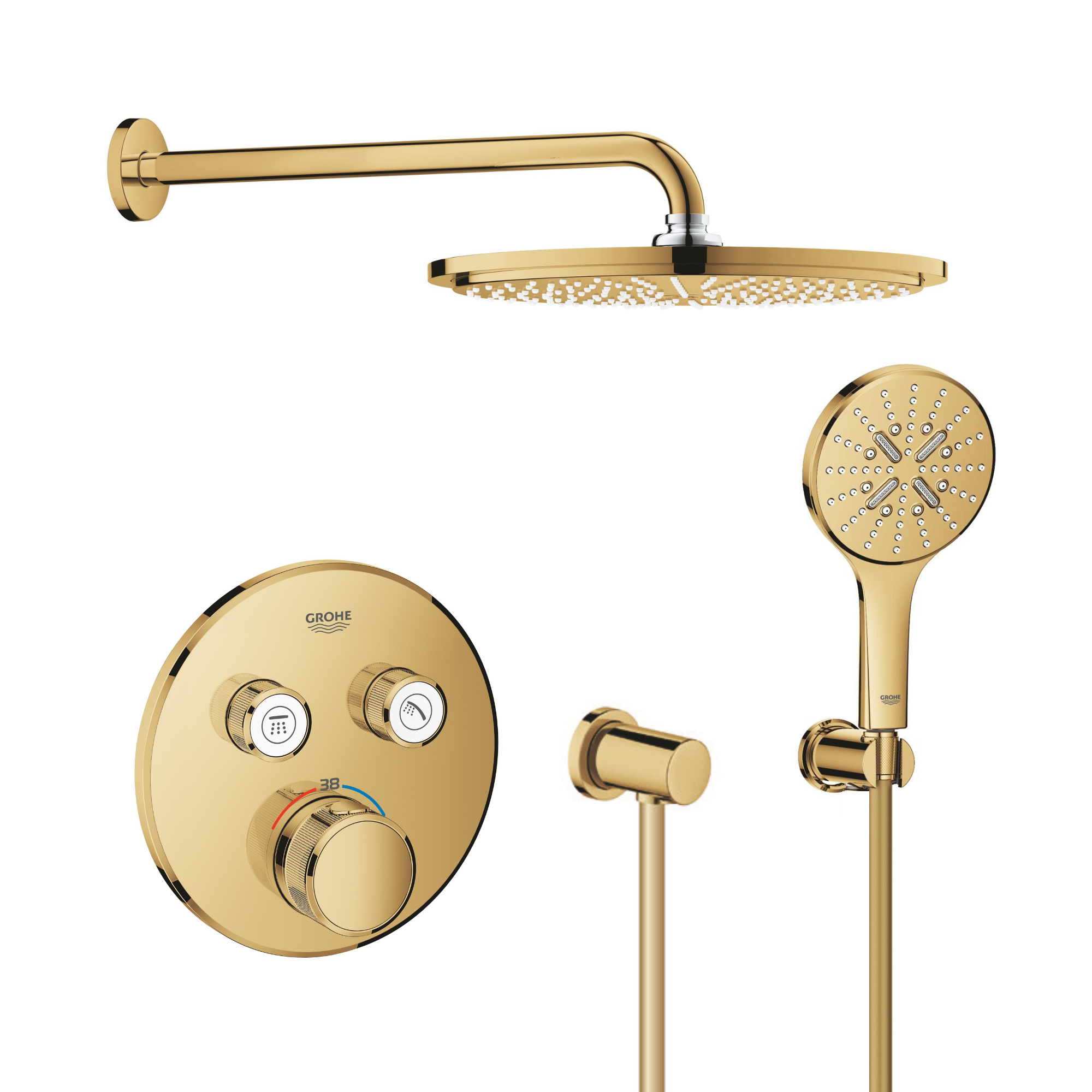 Zestaw Grohe Grohtherm SmartControl wannowo-prysznicowy podtynkowy termostatyczny z deszczownicą i kompletem natryskowym złoty (29119GL0, ...