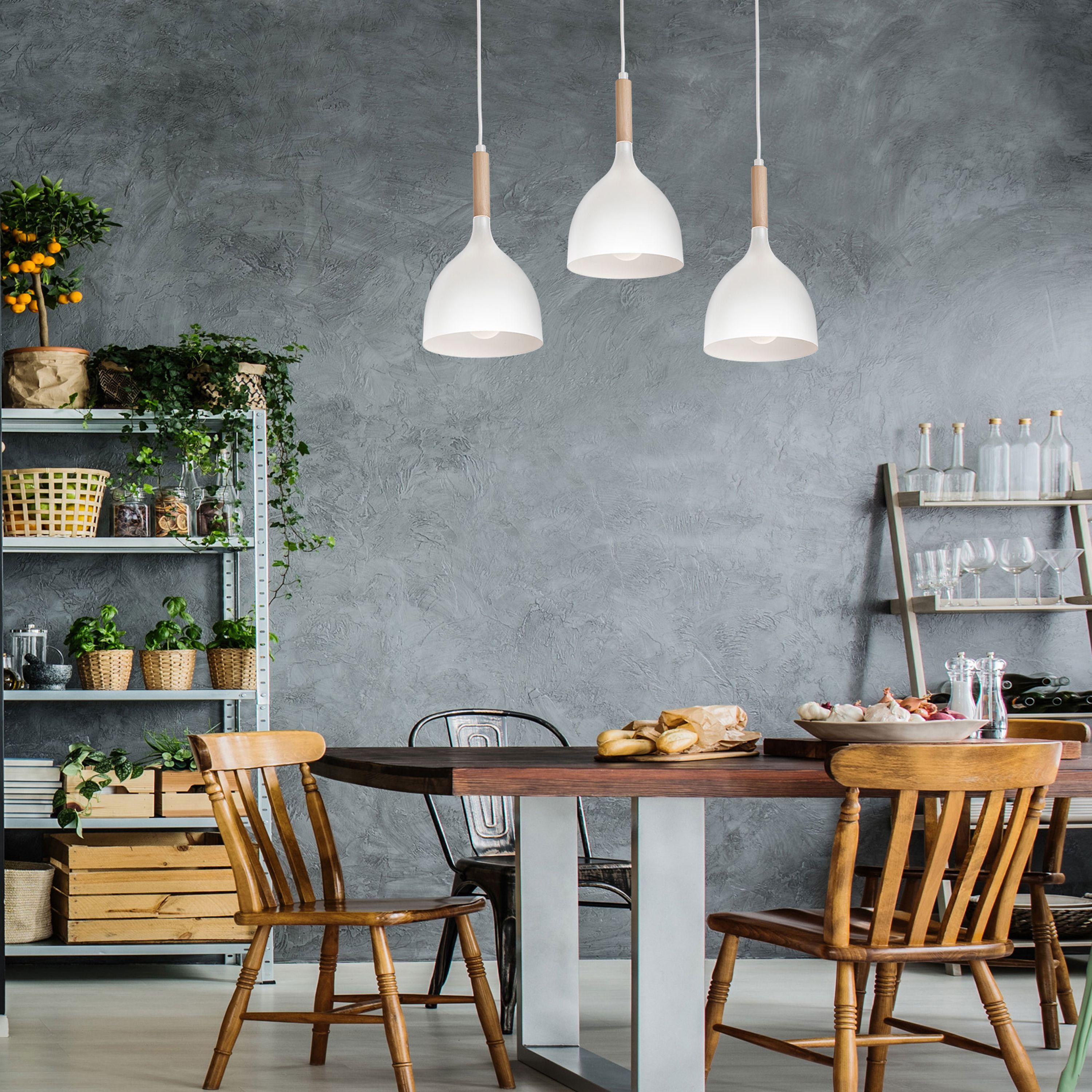 Luminex Noak Wood lampa wisząca 3x60W biały/drewno 1196