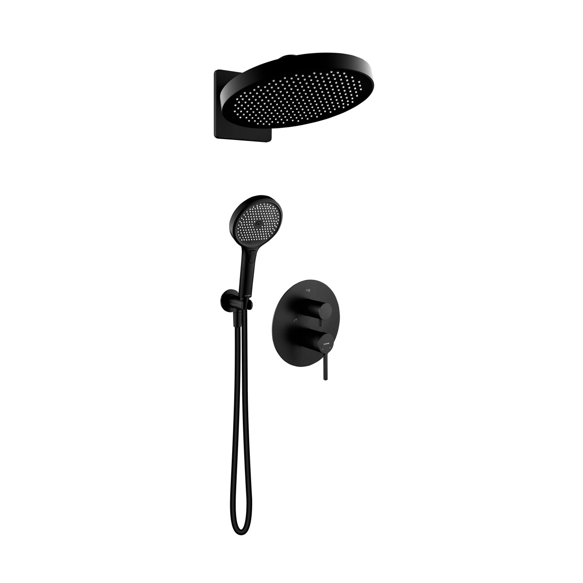 Oltens Rann zestaw bateria wannowo-prysznicowa podtynkowa z deszczownicą Regna i słuchawką 3-funkcyjną Luva EasyClick czarny mat ... - Wysyłka w 24h