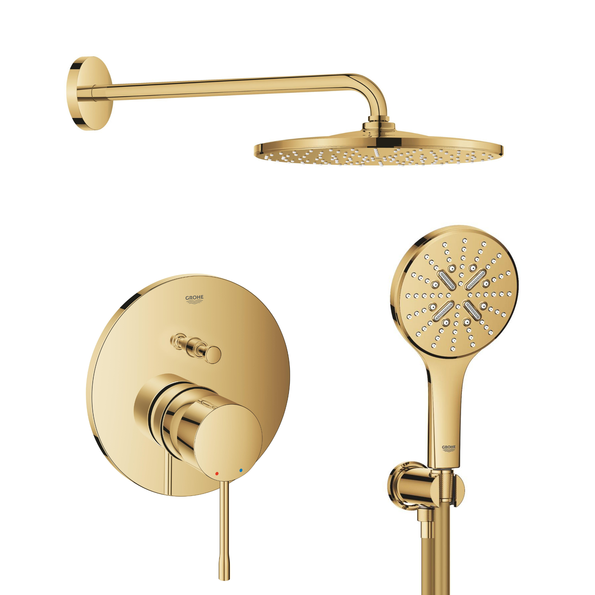 Zestaw Grohe Essence wannowo-prysznicowy podtynkowy z deszczownicą i kompletem natryskowym złoty (24058GL1, 26558GL0, 28362GL1, ...