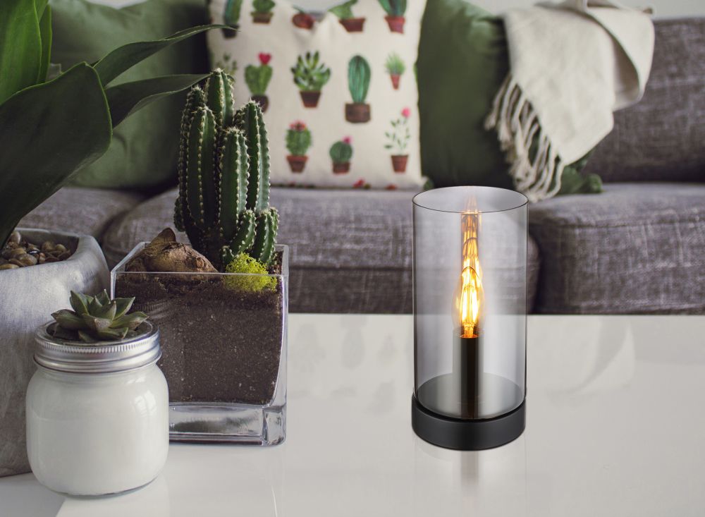 Globo Lighting Olly lampa stołowa 1x25W czarny mat/przydymiony 21002T