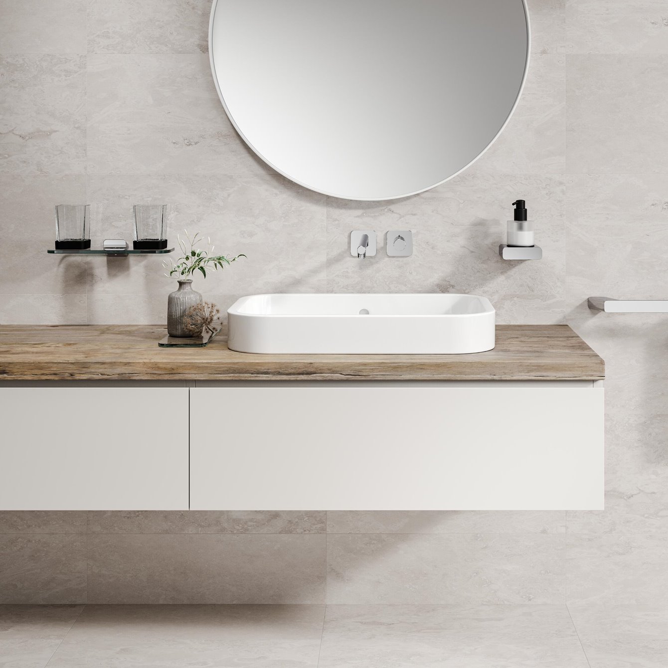 Geesa Shift półka szklana 30 cm z uchwytem na kubek podwójny szkło przezroczyste/chrom 919934-02