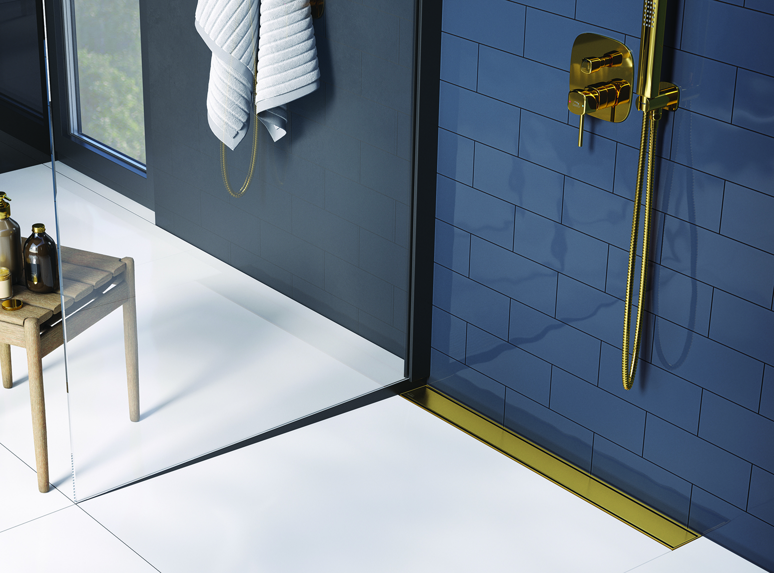 Laveo Basso odpływ liniowy 90 cm przyścienny ruszt odwracalny złoty COBG91D - Wysyłka w 24h