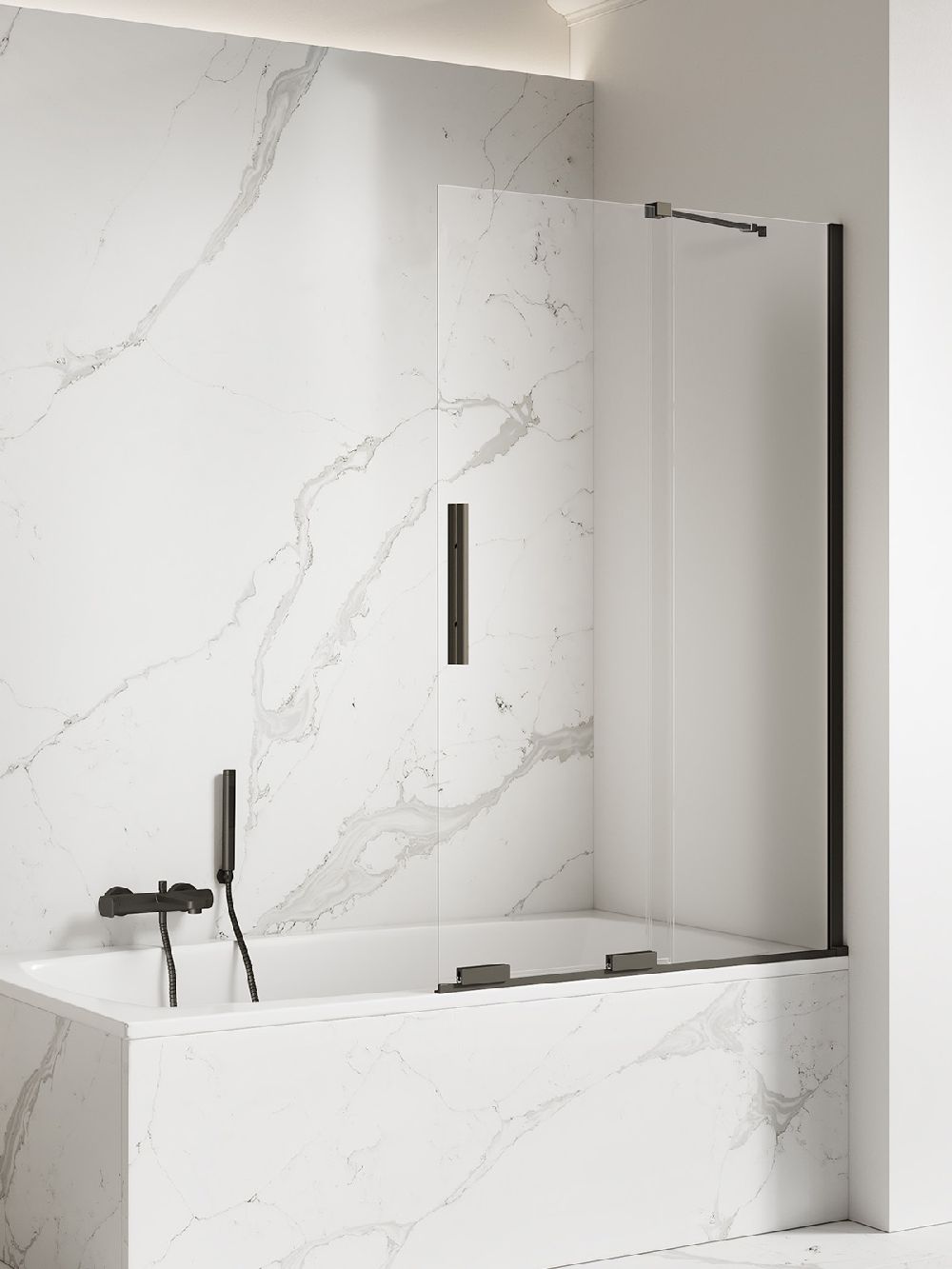 New Trendy Smart Black parawan nawannowy 100 cm 2-częściowy czarny mat/szkło przezroczyste EXK-4200-WU