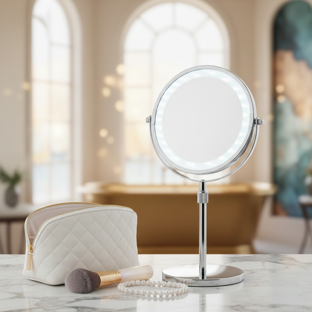 Kleine Wolke LED Mirror lusterko kosmetyczne 20,5x37 cm okrągłe z oświetleniem srebrny 8507124886