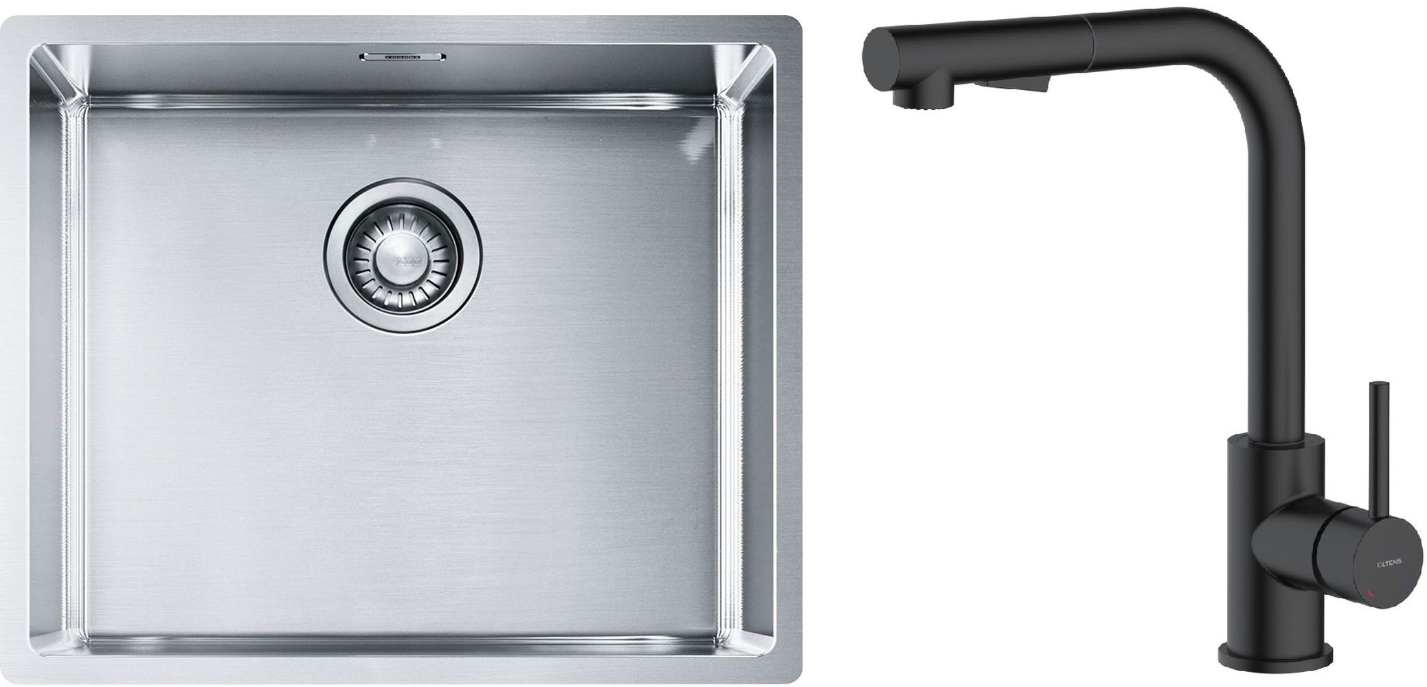 Zestaw Franke Box BXX 210/110-50 zlewozmywak stalowy 54x45 cm z baterią kuchenną Oltens Myvat stal/czarny mat (1270453656, 35205300)
