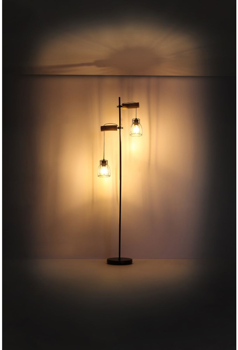Globo Lighting Mina lampa stojąca 2x40W czarna/drewno 15326-2SN