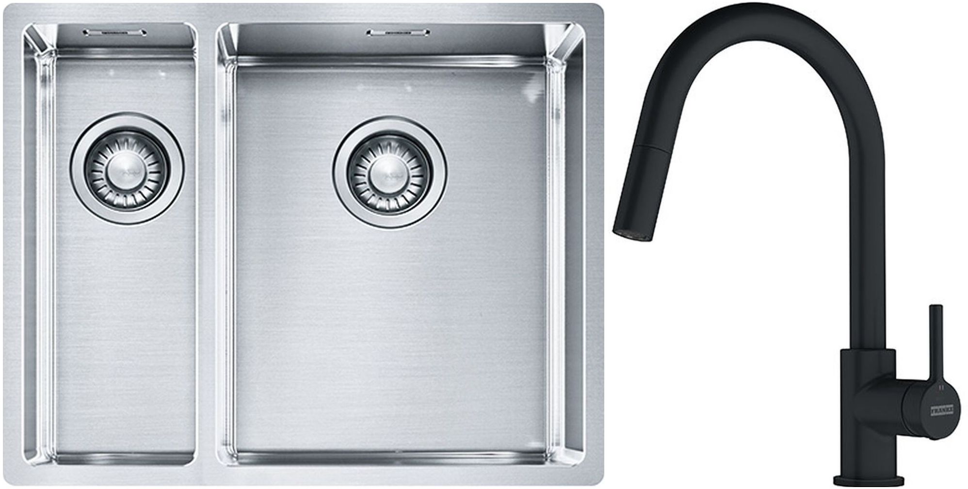 Franke Box BXX 260/160-34-16 zlewozmywak 56x45 cm stalowy z baterią kuchenną Lina czarny mat (1270369916, 1150626053)
