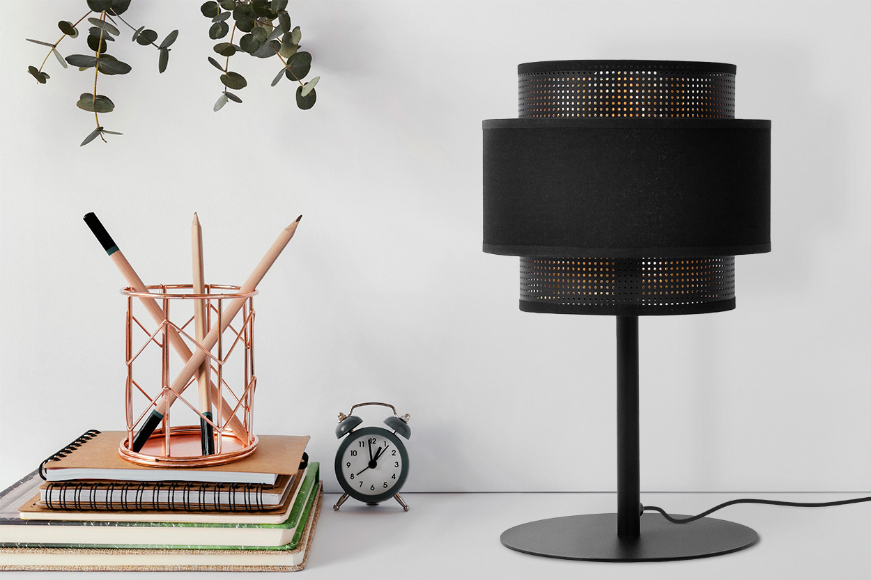 Kaja Amos lampa stołowa 1x40 W czarna-złota K-5286