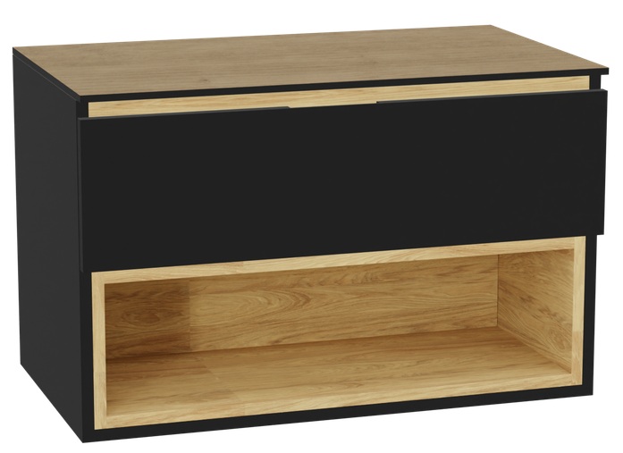 Zestaw Excellent Tuto 2.0 szafka 80 cm podumywalkowa wisząca z blatem czarny-dąb MLEX.2171.K.80.01BL.BKBK