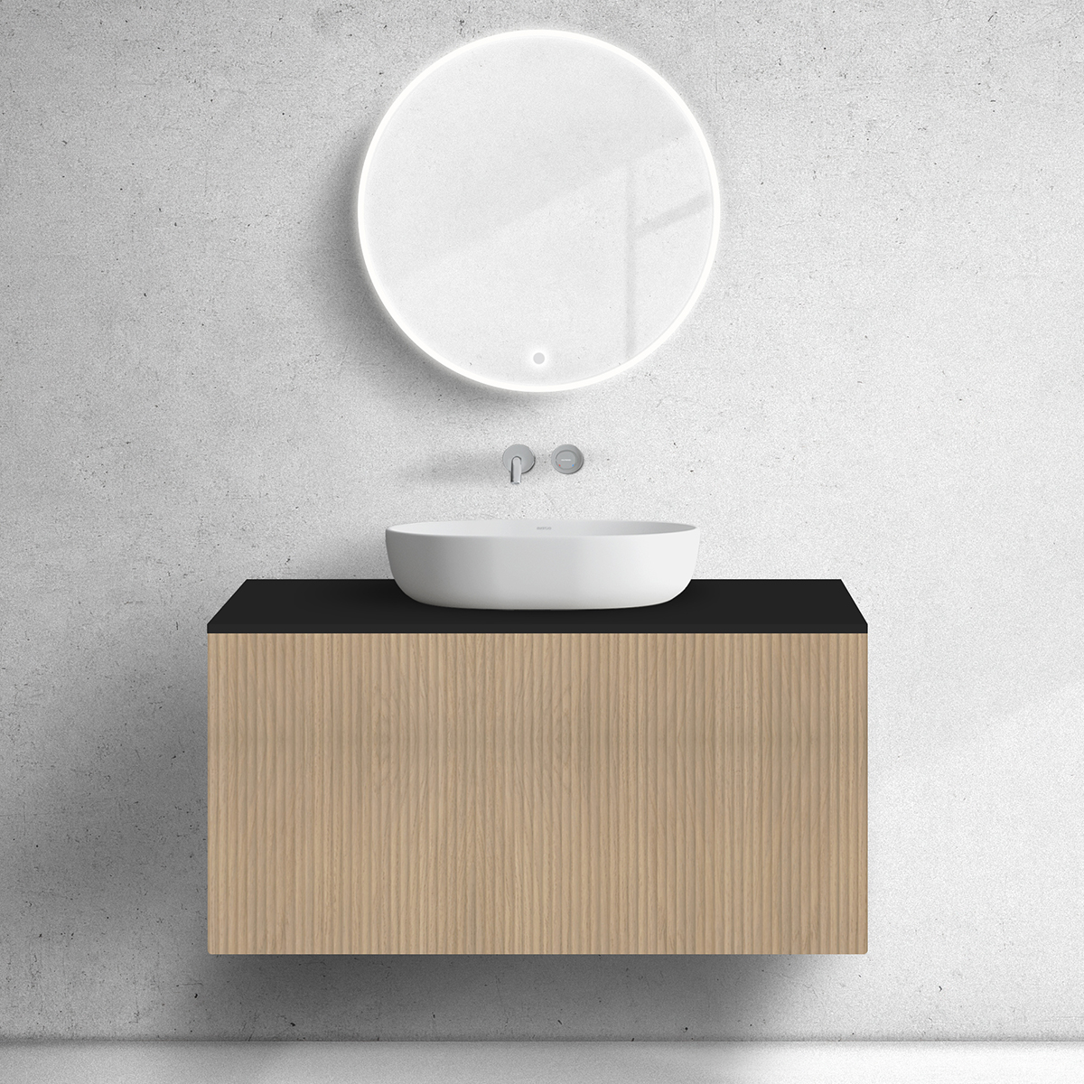 Zestaw Oltens Lun szafka podumywalkowa 100 cm z blatem dąb/czarny mat 68681060 - Wysyłka w 24h