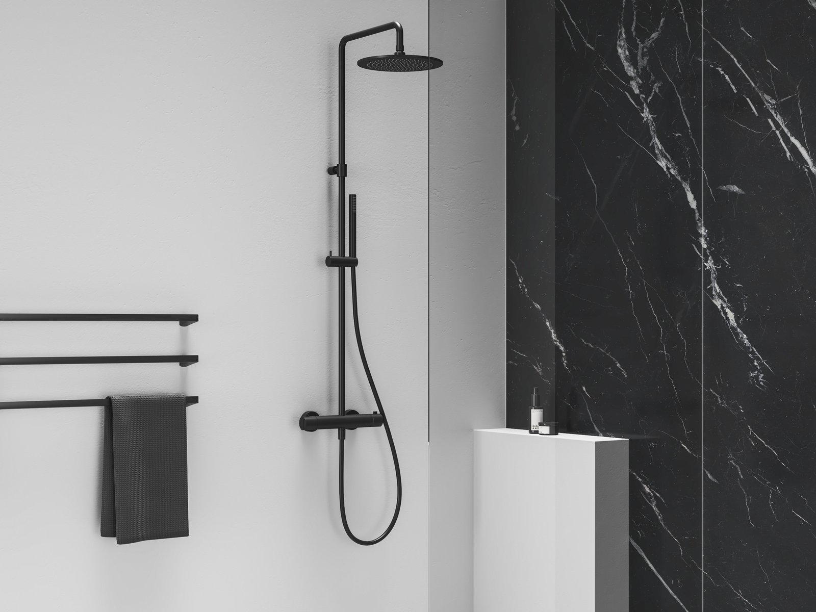 Ravak Espirit zestaw prysznicowy ścienny termostatyczny z deszczownicą czarny X070496