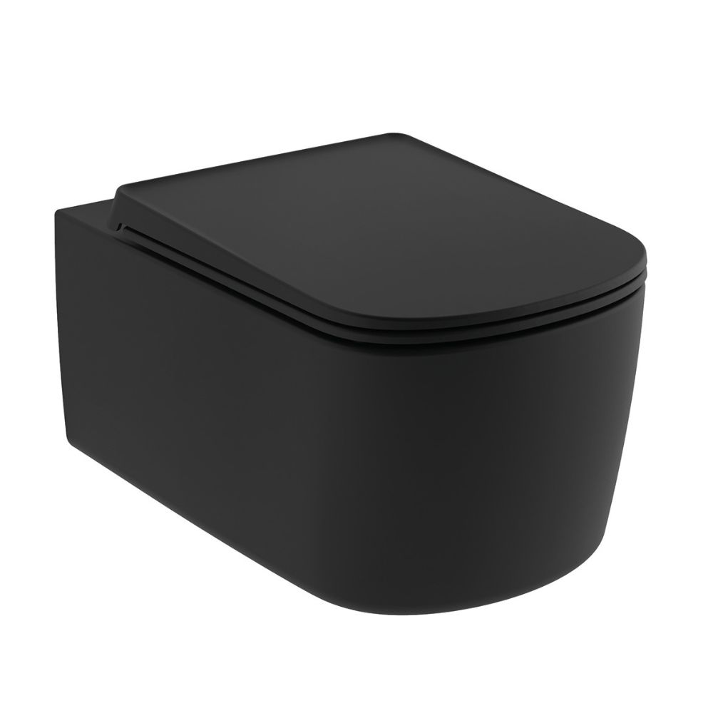 Kludi Resa S miska WC z deską wolnoopadającą wisząca bez kołnierza spłukiwanie wirowe czarny mat 27WCSET39