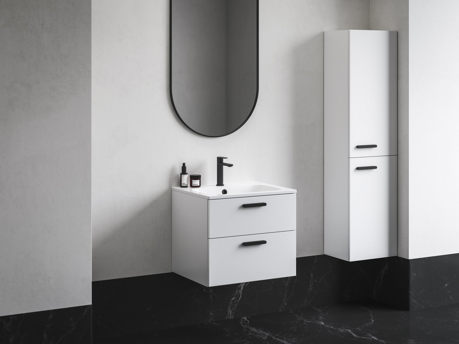 Ravak Chrome szafka SB 390 wysoka słupek prawy biały/biały uchwyt czarny X000001749