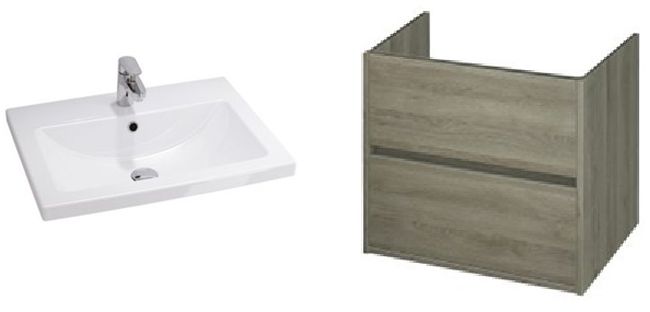 Zestaw Cersanit Como umywalka 60 cm z szafką wiszącą dąb/biały (K32003BOX, S598032)