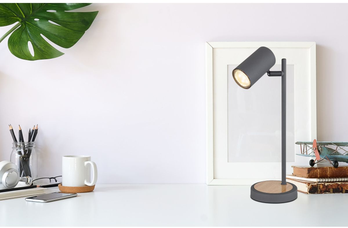 Globo Lighting Robby lampa biurkowa 1x5W grafit/drewno 57910TG