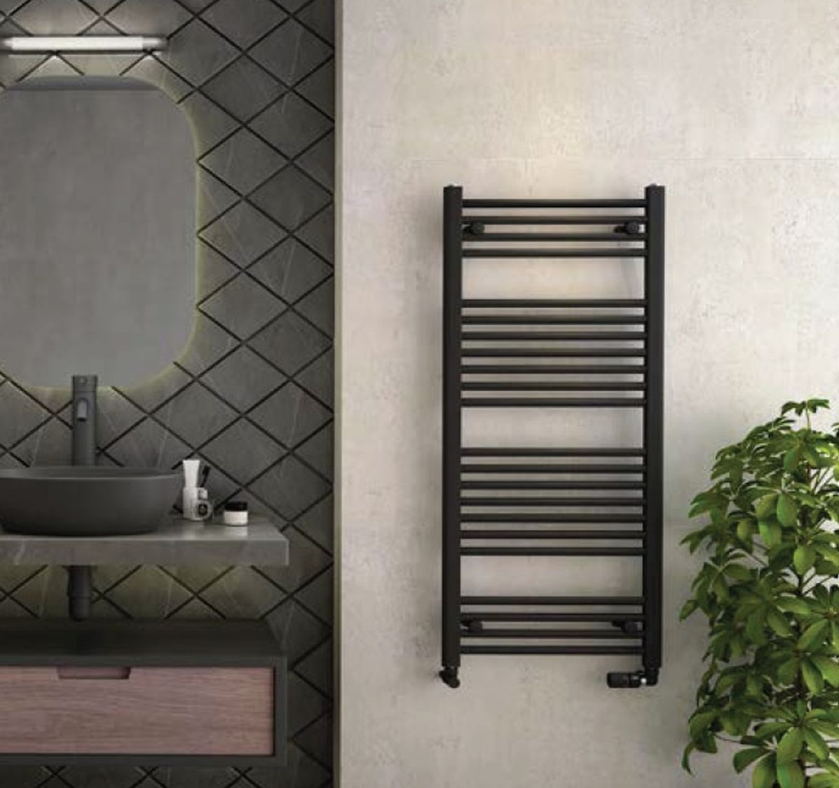 Zehnder Aura grzejnik łazienkowy drabinkowy 121,7x50 cm czarny PBN-120-050-9205