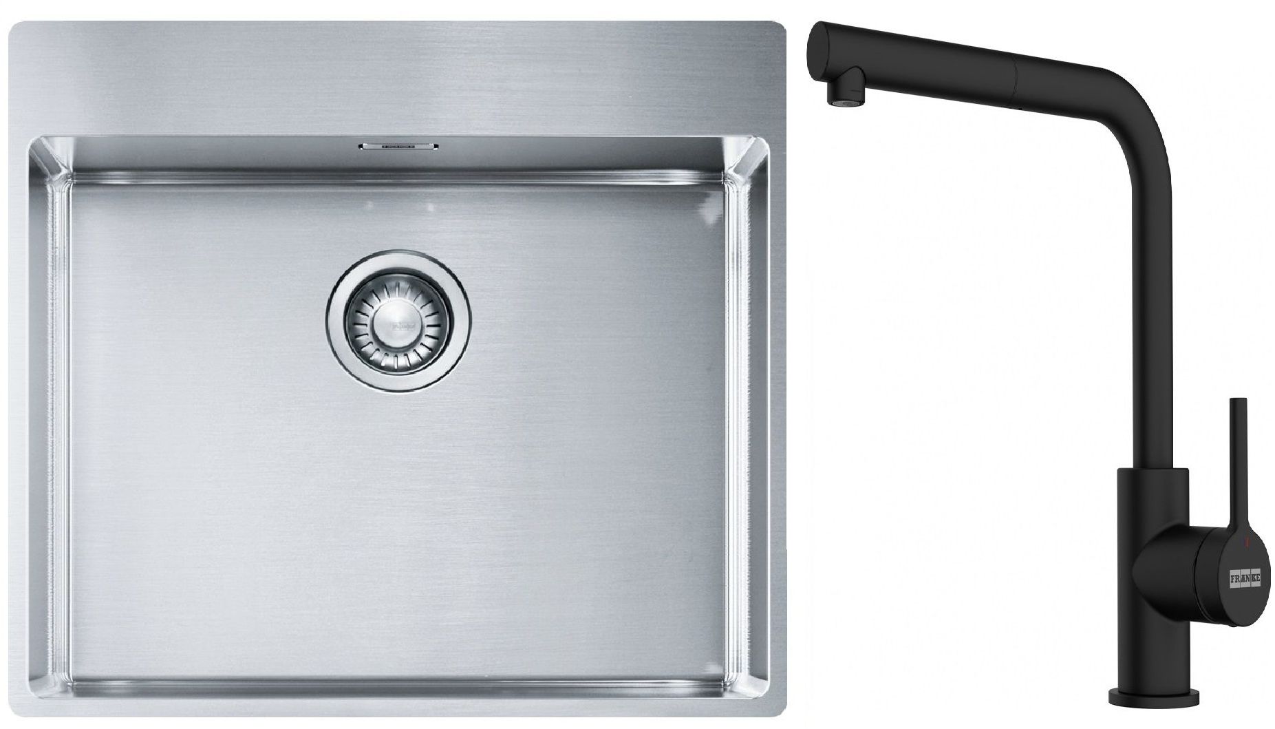 Franke Box BXX 210-54 TL zlewozmywak 57x51 cm stalowy z baterią kuchenną Lina czarny mat (1270369295, 1150712435)