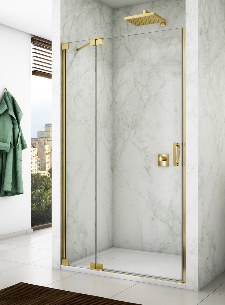 Ronal Cadura drzwi prysznicowe 80 cm uchylne złoty połysk/szkło przezroczyste CA13G0801207