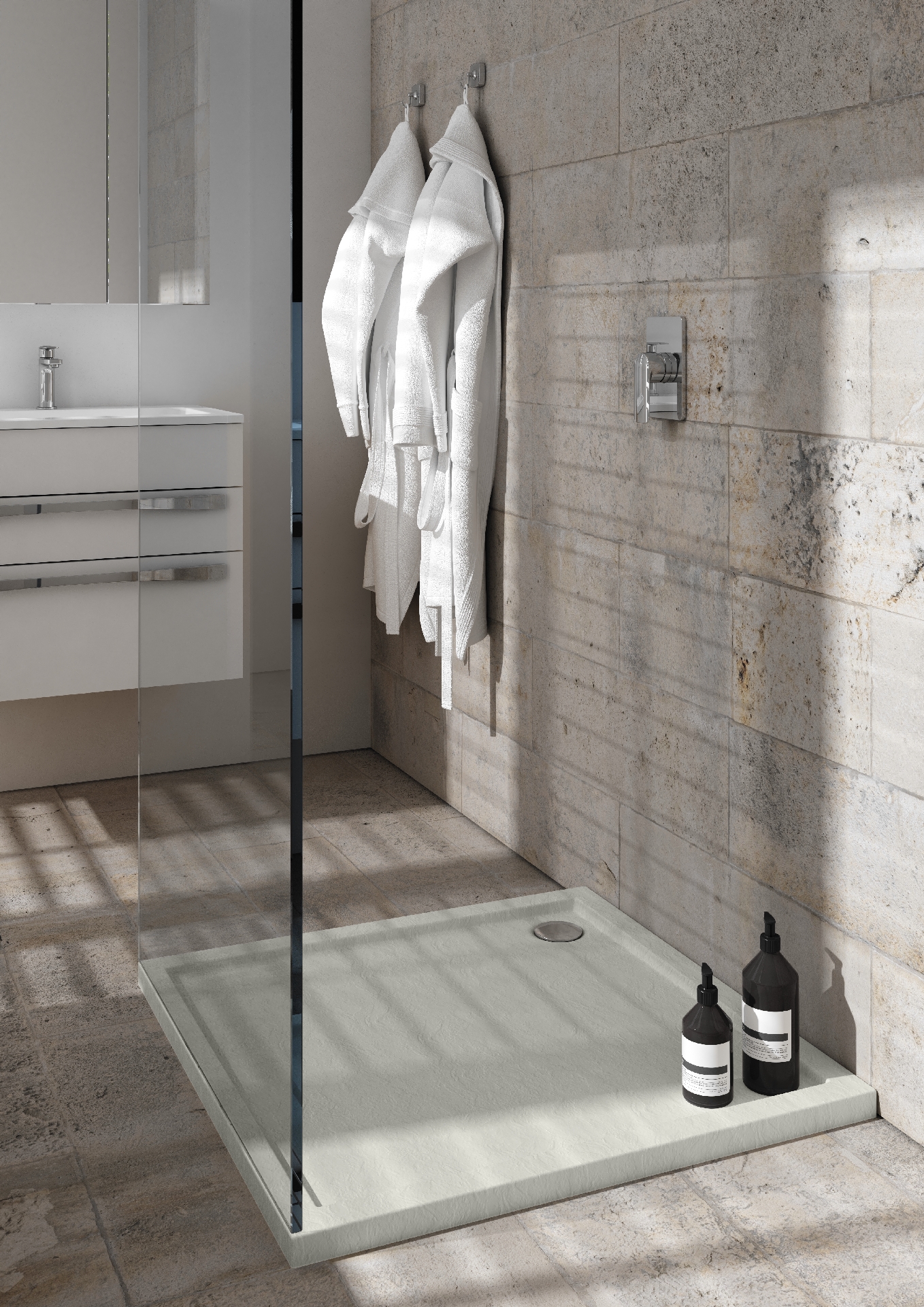 Schedpol Caspar New Cement Stone brodzik 90 cm kwadratowy cement 3.2331/CT/ST