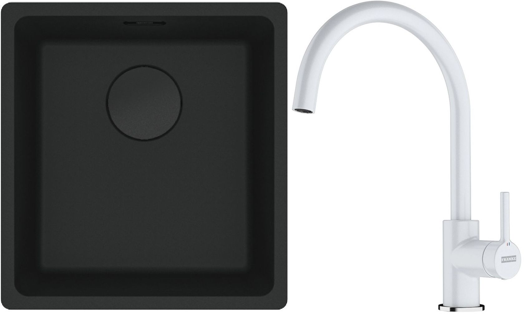Franke Maris MRG 110-37 zlewozmywak 40x37 cm Fragranit + czarny mat z baterią kuchenną Lina biały polarny (1250697760, 1150626024)