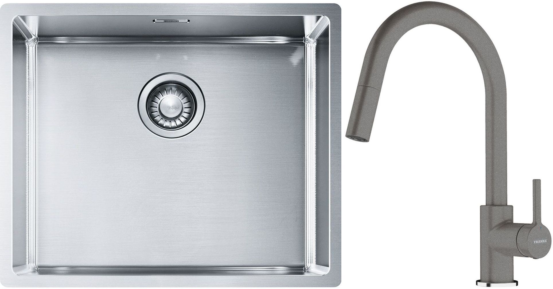Franke Box BXX 110-50/BXX 210-50 zlewozmywak 54x45 cm stalowy z baterią kuchenną Lina kamienny szary (1270453656, 1150626057)