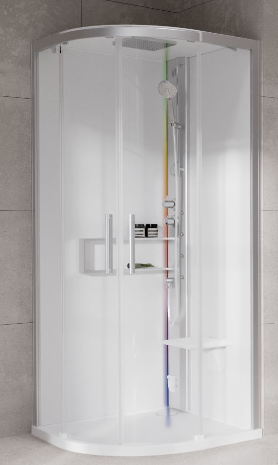 Novellini Glax 2 2.0 R kabina z hydromasażem 100x100 cm półokrągła parowa z brodzikiem srebrna G22R109T5-1BB