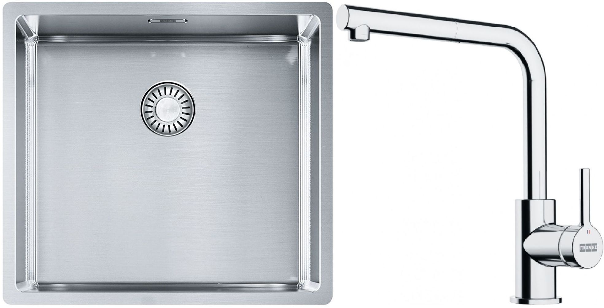 Franke Box BXX 210/110-45 zlewozmywak 49x45 cm stalowy z baterią kuchenną Lina chrom (1270453655, 1150712420)