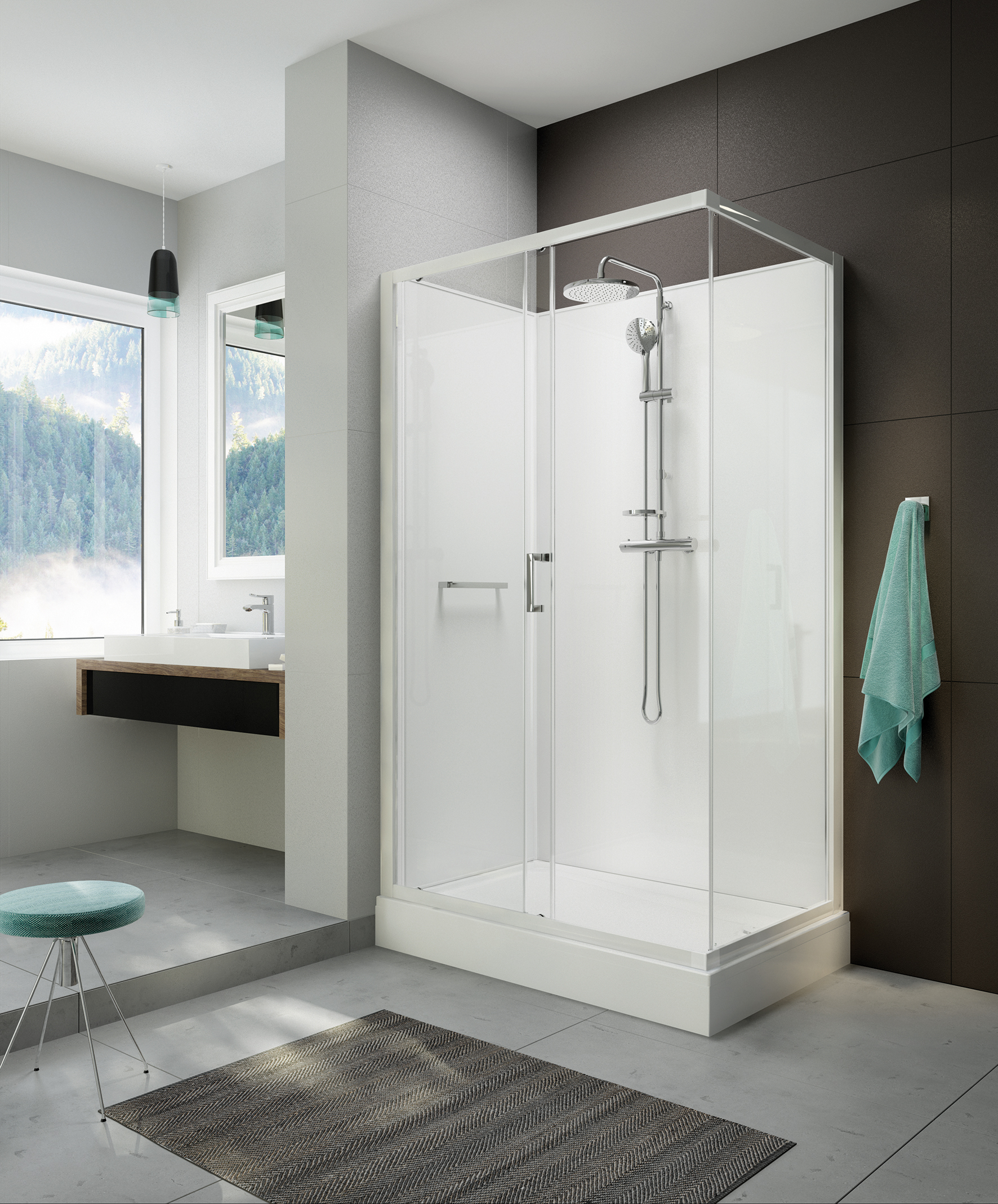 Sanplast Classic II Mineral kabina z brodzikiem i zestawem prysznicowym 120x80 cm prostokątna biały połysk/szkło przezroczyste ...