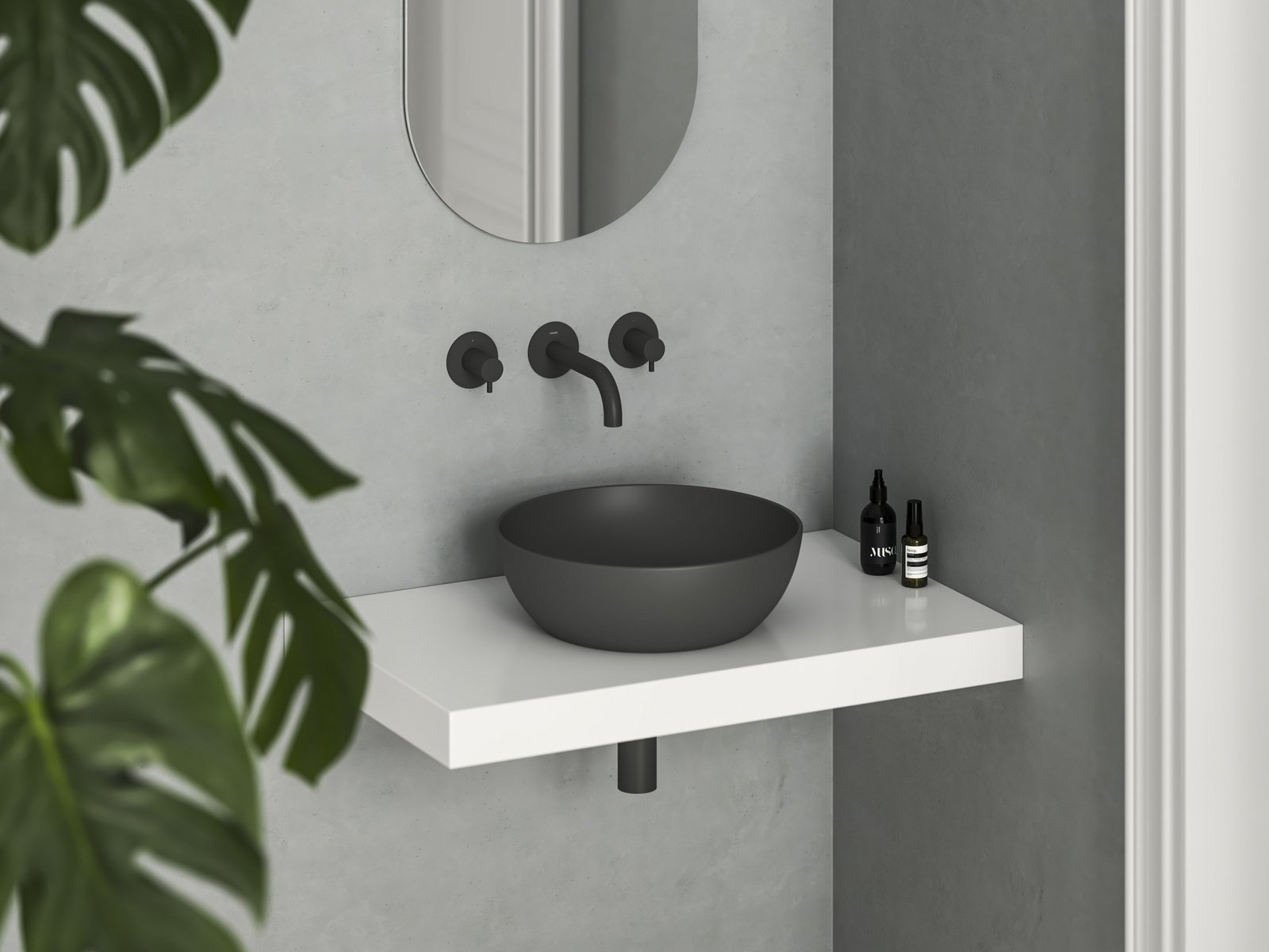 Ravak Uni Slim umywalka 40x40 cm okrągła nablatowa antracyt XJX03140000