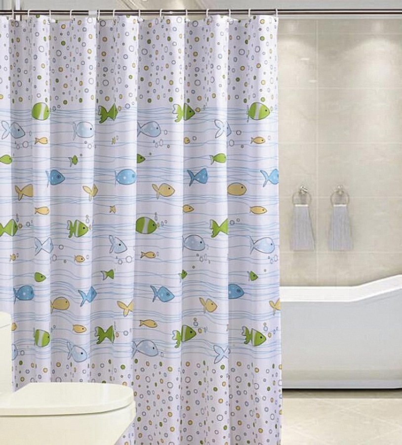 Aqualine zasłona prysznicowa 180x180 cm winyl biała/ryby ZV024