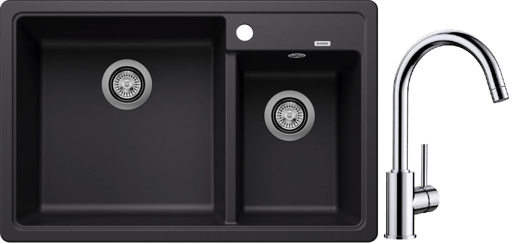 Blanco Legra 8 zlewozmywak 78x50 cm z Silgranit czarny z Blanco Mida bateria kuchenna stojąca chrom (526223, 517742)